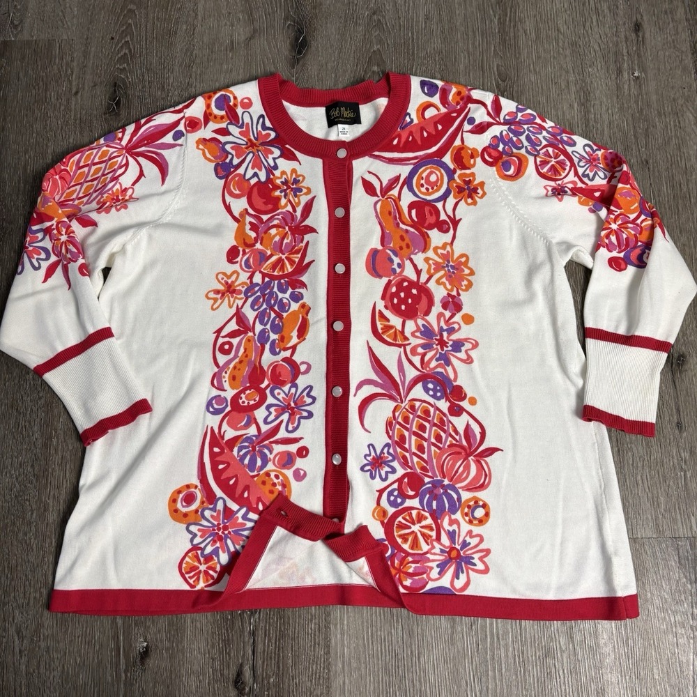 Bob Mackie Wearable Art‎ Button Up Cardigan 2X Summer Harvest Floral